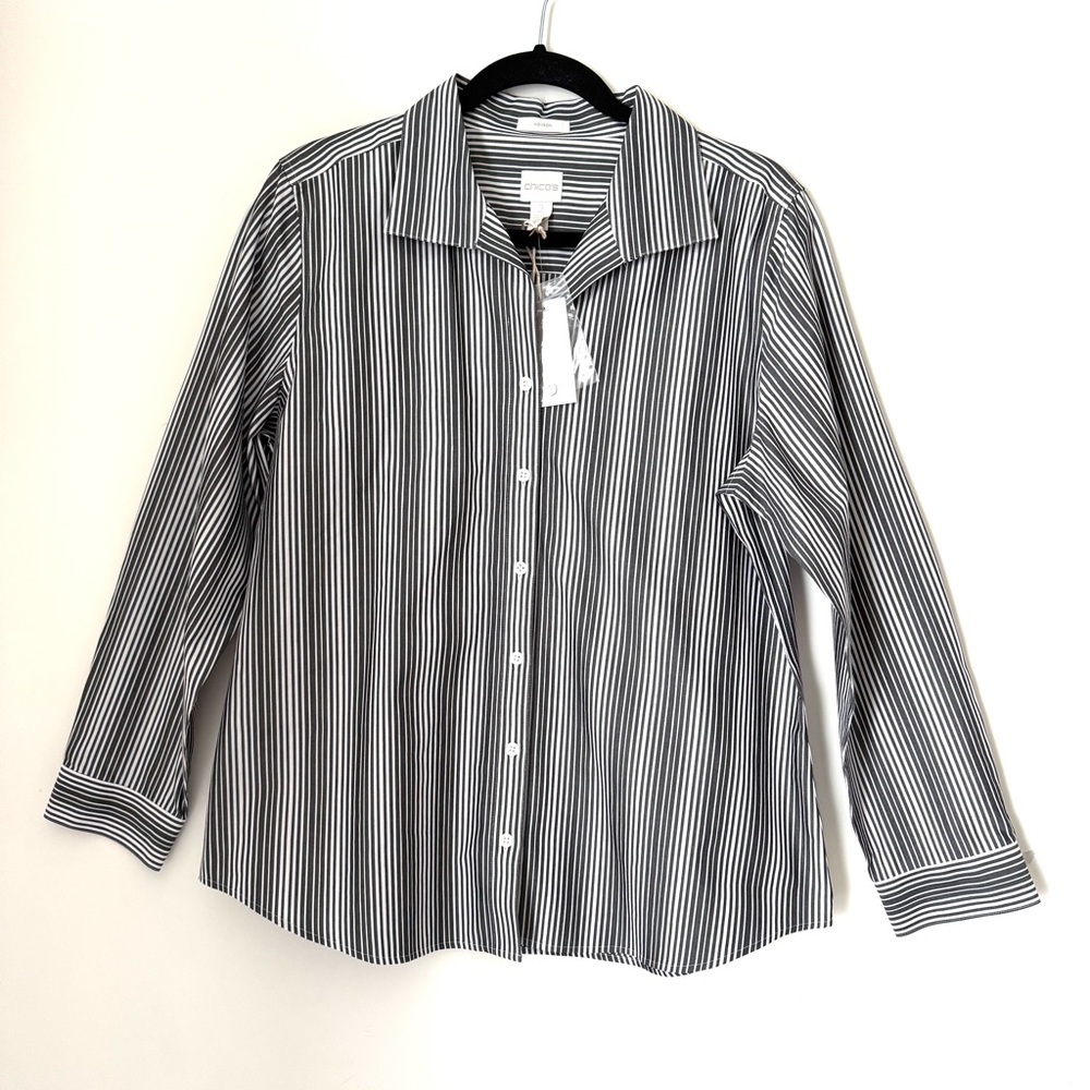 Chico’s No Iron Stripe Striped Button-Up Shirt NWT